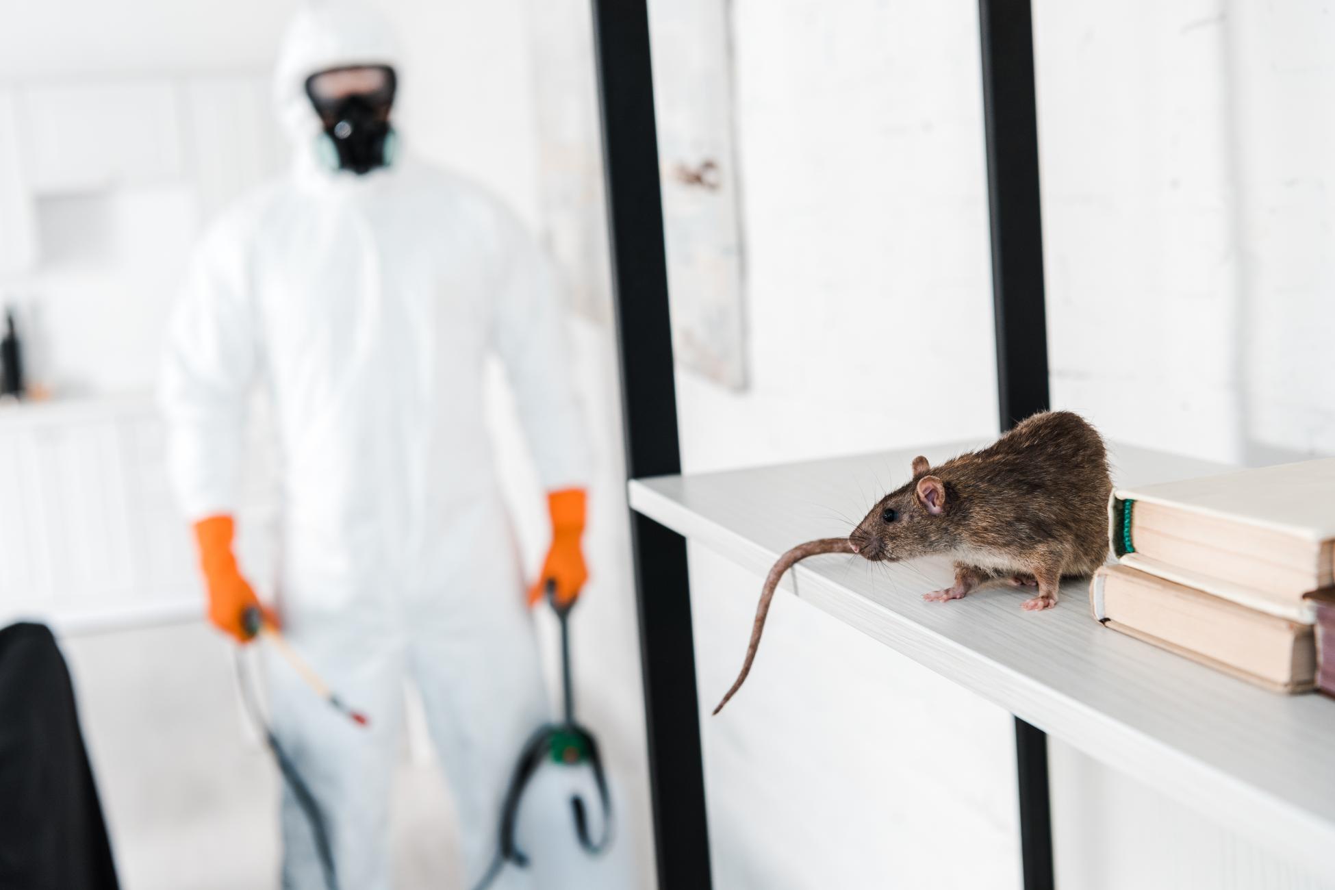 Pest control exterminator addressing rodent infestation